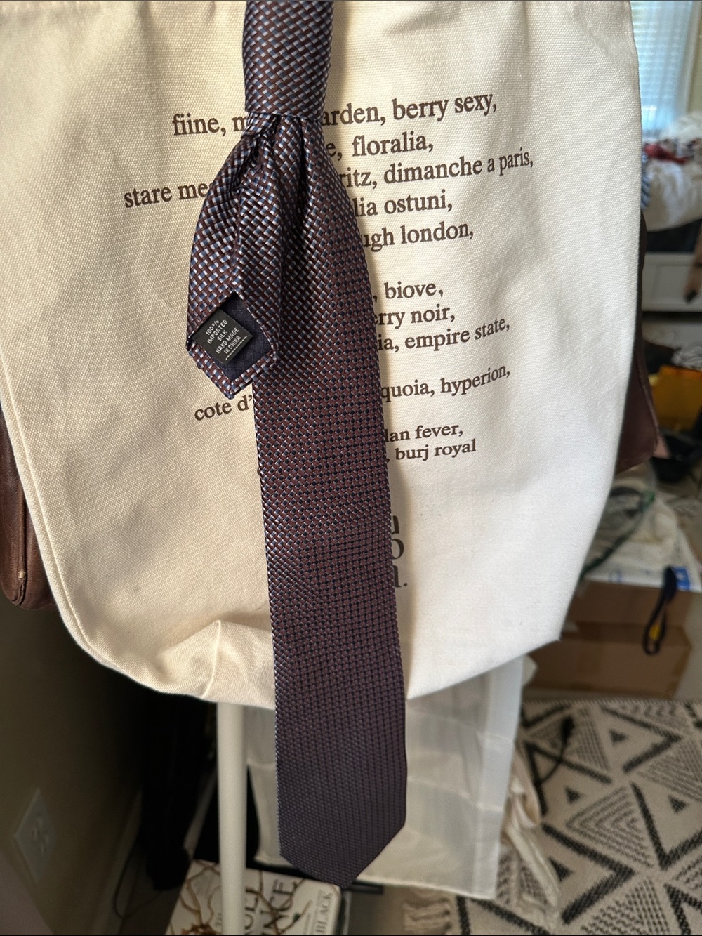 Jones New York Burgundy and Navy Micro-Check Silk Tie